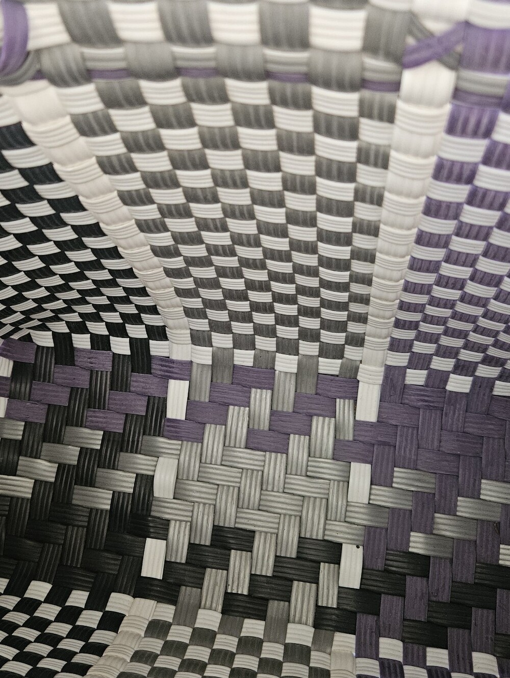 Woven Checker Tote Bag in Blue, Gray & Black - Picture 9 of 16